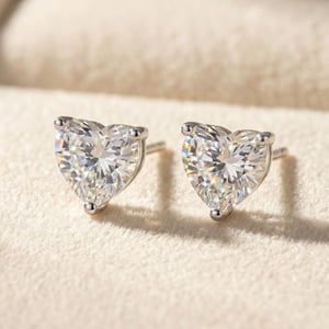 Diamond Heart April Birthstone Sterling Silver Stud Gemstone Earrings