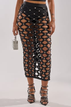 AKIRA Crazy Enough Maxi Skirt | Black | Size 1X