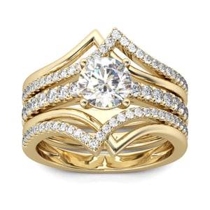 Jeulia Gold Tone Interwoven Round Cut Sterling Silver 3PC Ring Set