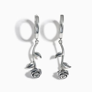 Jeulia "Dangle Rose" Flower Sterling Silver Earrings