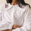 White Embroidered Oversized Collar Blouse