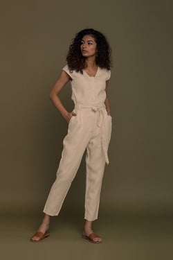 Evening Chai Jumpsuit in Neutral Beige - Neutral Beige / XL
