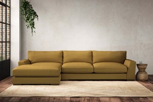 nkuku Guddu Large Left Hand Chaise Sofa | Make To Order | Recycled Cotton Ochre | No Colour