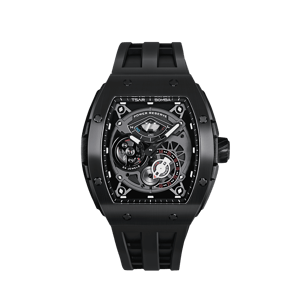 TSAR BOMBA Men's Automatic Watch | Black | The Elemental TB8210CF | 316L Stainless Steel Bezel | Luxury Skeleton Mechanical Watch | Sapphire Glass 50M Waterproof FKM Rubber Strap