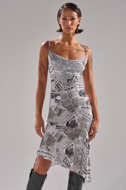 AKIRA Breaking News Printed Midi Dress | Size XL