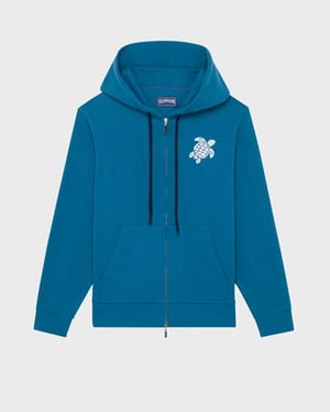 Vilebrequin - Men Cotton Full Zip Hoodie Big Turtle Embroidery - Sweater - Malanti - Blue - Size L