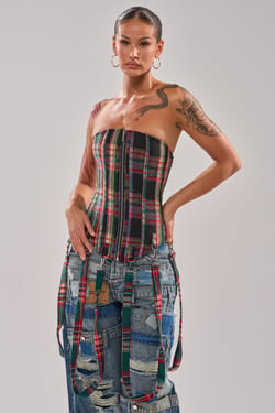 AKIRA Talk To Me Nice Plaid Corset Top | Size 1X