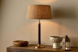 nkuku Digha Wood & Metal Table Lamp | Lamps | One Size | Dark Stain & Antique Brass