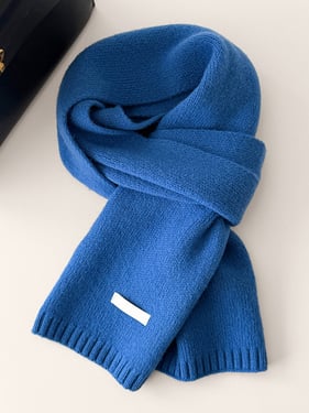 100% Wool Solid-Color Woven Scarf - Sky Blue / One Size