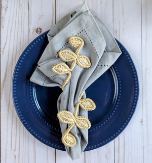 Vines Handwoven Iraca Napkin Ring - Solid Color (one solid color) / Navy Blue