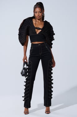 AKIRA Buckle Up Skinny Denim Pants | Black | Size 28