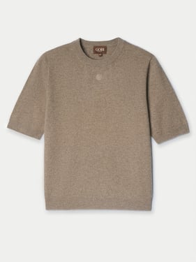 Organic Color Elbow-Length Sleeve Cashmere Sweater - L / taupe / WK1021D-0057/0000
