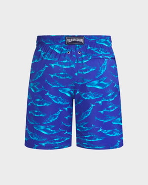 Vilebrequin - Men Long Ultra-light And Packable Swim Shorts Sparkling Whales - Swimwear - Okohina - Blue - Size XL