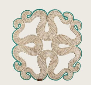 Waves Handwoven Round Iraca Placemat - Baby Blue