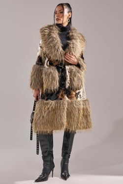 AKIRA Freya Fur Trim Trench Coat | Brown | Size XL