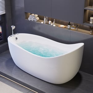 70.9" Oval Jacuzzi Bathtub Acrylic with Jetted Massage & Thermostat Control