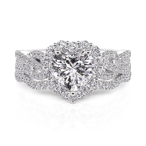 Jeulia Vintage Halo Twist Heart Cut Bridal Ring Set Sterling Silver