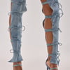 AKIRA Azalea Wang Kristine Denim Stiletto Gladiator Sandal | Size 9