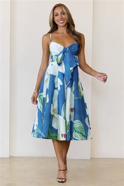 Dahlia Bow Midi Dress Blue