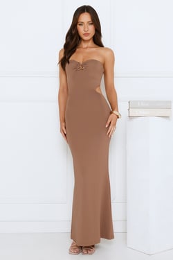 Dress To Captivate Strapless Maxi Dress Brown