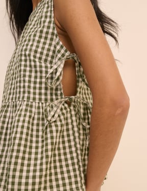 Green Gingham Side Tie Swing Top