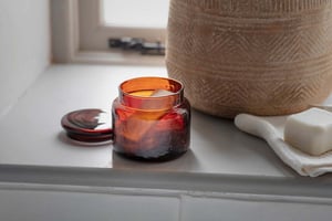 nkuku Ilcoso Recycled Hammered Glass Storage Pot | Bathroom | One Size | Amber