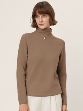Premium Cashmere Blend Hand-Finished Seamless Turtleneck Knit Top TOVE - Caramel Brown / XXL