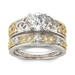 Jeulia Celtic Knot Round Cut Sterling Silver Ring Set