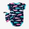 Nautical Whales Pink Bodysuit with Hat