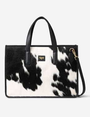 Onyx Stallion Brief - Natural Black and White Cowhide Briefcase - Black