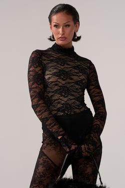 AKIRA All The Attention Lace Glove Bodysuit | Black | Size XL
