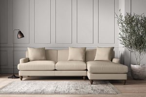 nkuku Deni Large Right Hand Chaise Sofa | Make To Order | Recycled Cotton Stone | No Colour