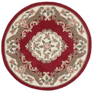 Shensi Aubusson Rug in Wine - Circle - 120cm Diameter