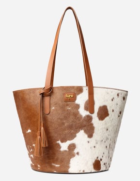 Aurora Titan Tote Bag - Tan and White Cowhide - Tan