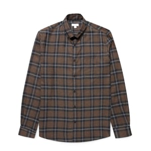 Sunspel Brushed Cotton Flannel Check Shirt Bark Check