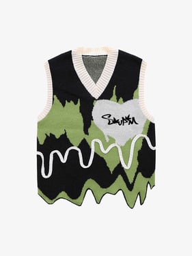 Thesupermade Graffiti Love V-neck Irregular Sweater - 1695 - Black / 3XL