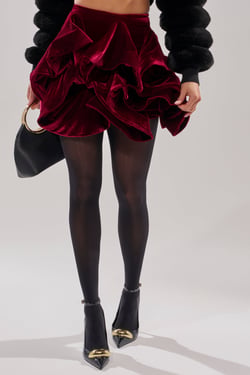 AKIRA Queen Velvet Ruffle Skirt | Size 1X