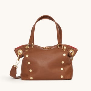 Hammitt Daniel Mahogany Pebble Brushed Gold Red Zip Med