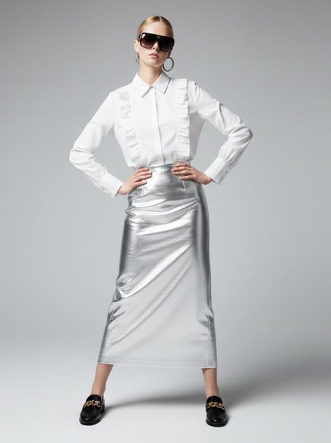 Romantic White Blouse with Ruffles and Chain Detail • BYMANYC ® New York