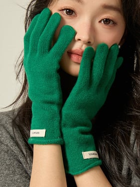 100% Wool Knit Gloves - Green / One Size