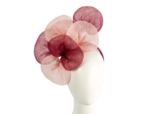 Large wine and pink sinamay flower fascinator by Max Alexander