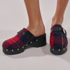 AKIRA Azalea Wang Latifah Plaid Hardware Flat Shoes Mule | Red | Size 8