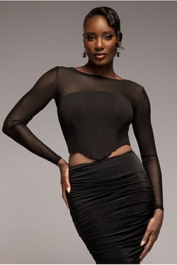 Goddiva Scuba Crepe And Mesh Lace Up Corset Top - Black