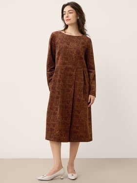 100% Organic Cotton Ruched Print Boat Neck Midi Dress CRESSIDA - Crimson Floral / XXL