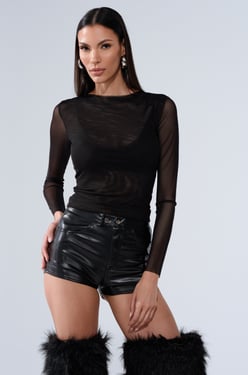 AKIRA Paxton Double Lined Mesh Long Sleeve Top | Black | Size 2X
