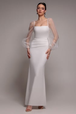 Goddiva Dobby Organza Bishop Sleeve Multiway Maxi Dress - White