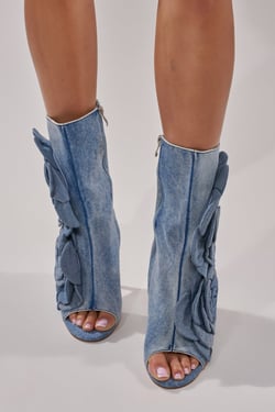 AKIRA Azalea Wang Delmare Denim Floral Open Toe Bootie | Size 11