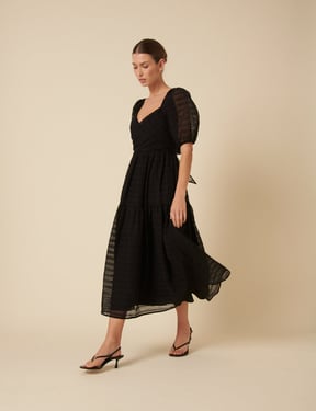 Black Organza Sadie Midi Dress