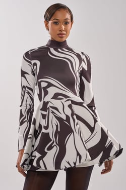 AKIRA Groovy Baby Mockneck Mini Dress | Black | Size XL