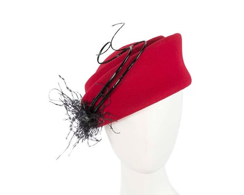 Large red winter felt pillbox hat for races buy online in Australia F572R